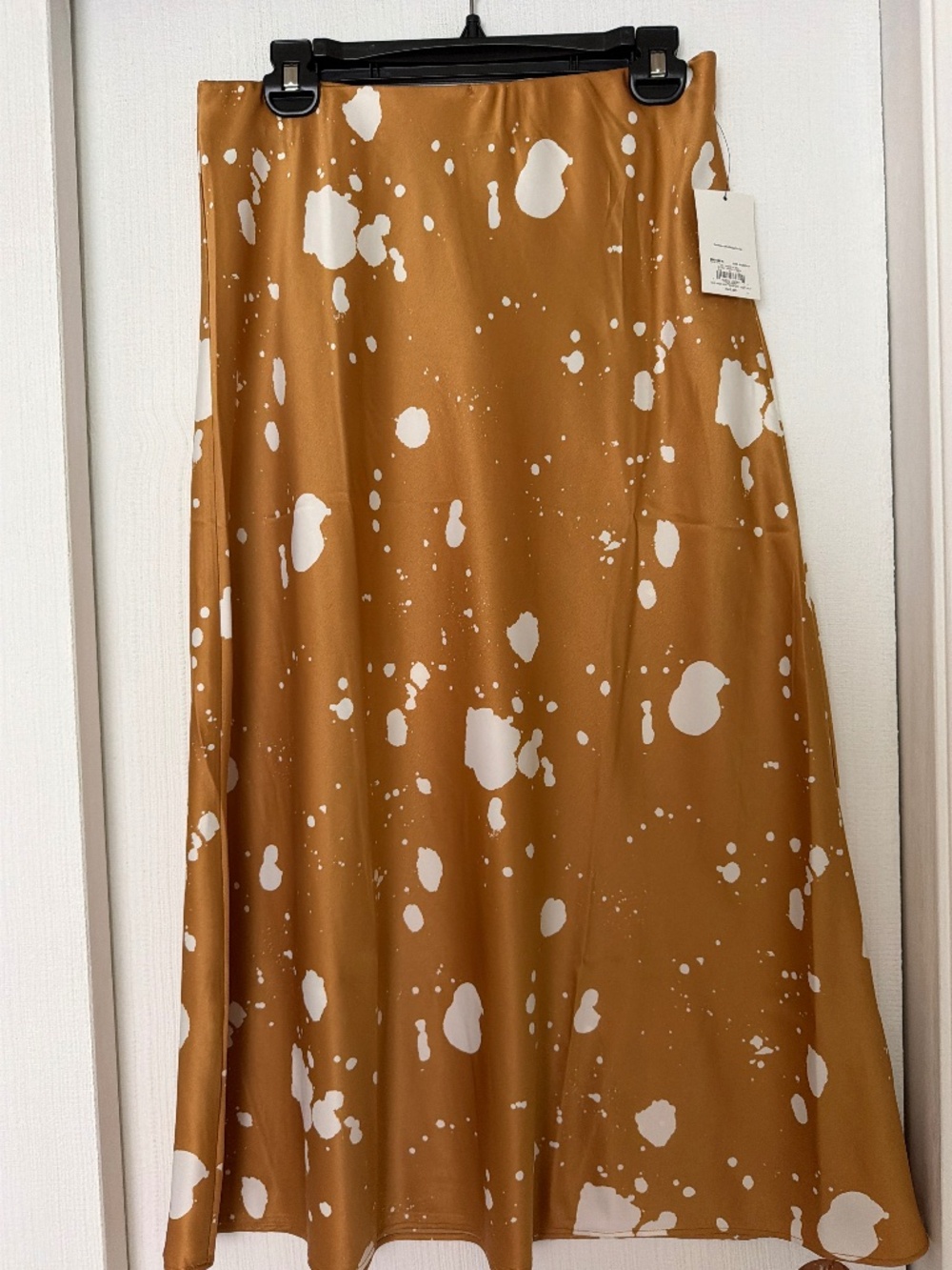 Nine West Silky Midi Skirt Brown & White Splatter Print Size M NWT